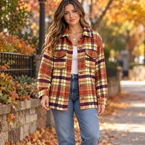 Dip Rust Multicolored Longline Plaid Shacket SzXS Heritage Fall